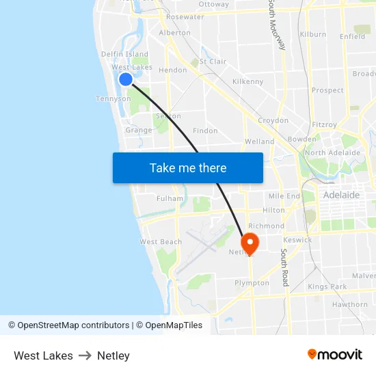 West Lakes to Netley map