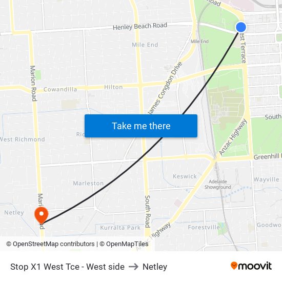 Stop X1 West Tce - West side to Netley map