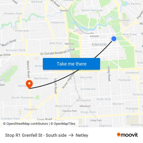 Stop R1 Grenfell St - South side to Netley map