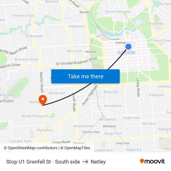 Stop U1 Grenfell St - South side to Netley map