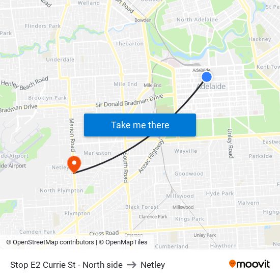 Stop E2 Currie St - North side to Netley map