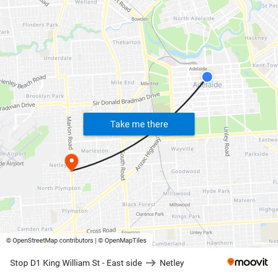 Stop D1 King William St - East side to Netley map