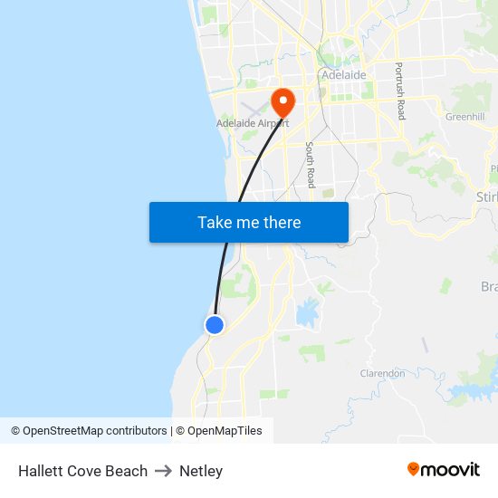 Hallett Cove Beach to Netley map