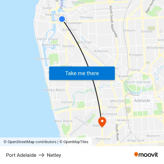 Port Adelaide to Netley map