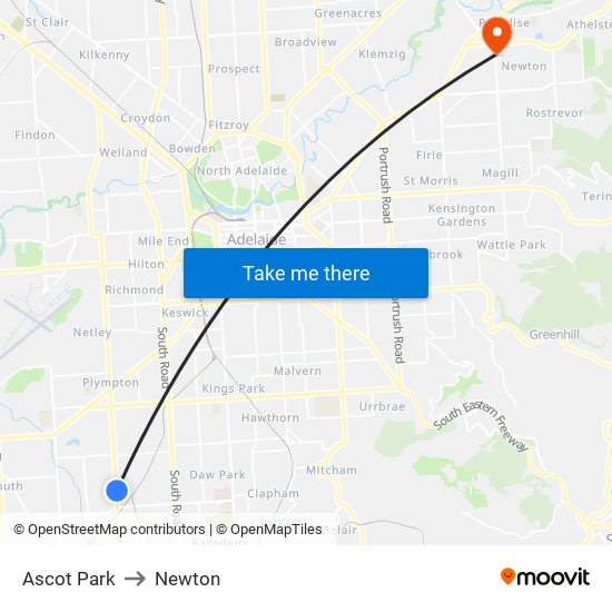 Ascot Park to Newton map