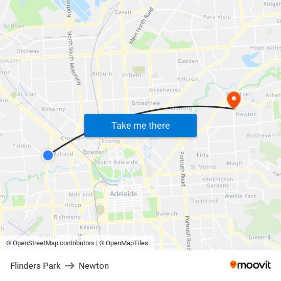 Flinders Park to Newton map