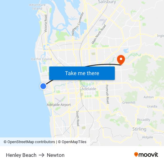 Henley Beach to Newton map