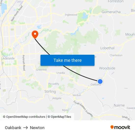 Oakbank to Newton map