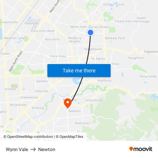 Wynn Vale to Newton map