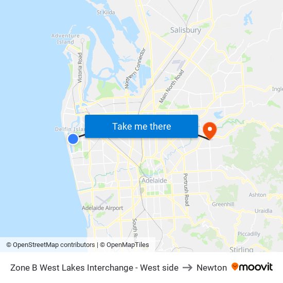 Zone B West Lakes Interchange - West side to Newton map