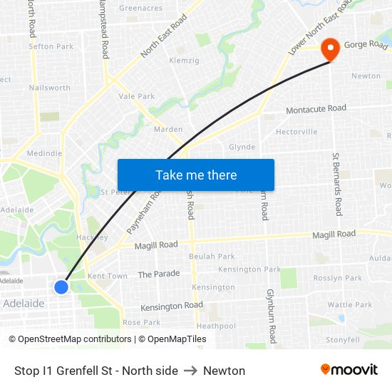 Stop I1 Grenfell St - North side to Newton map