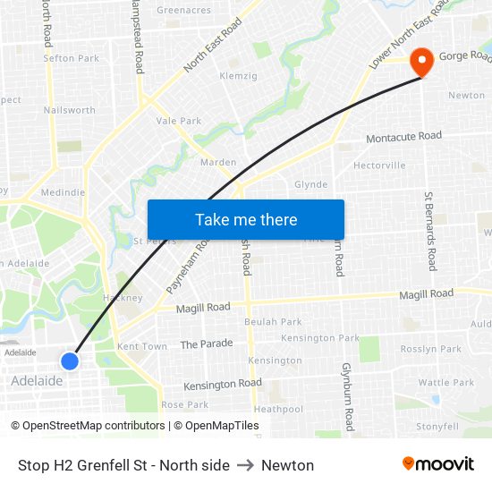 Stop H2 Grenfell St - North side to Newton map