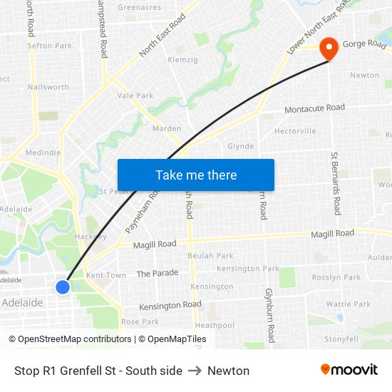 Stop R1 Grenfell St - South side to Newton map