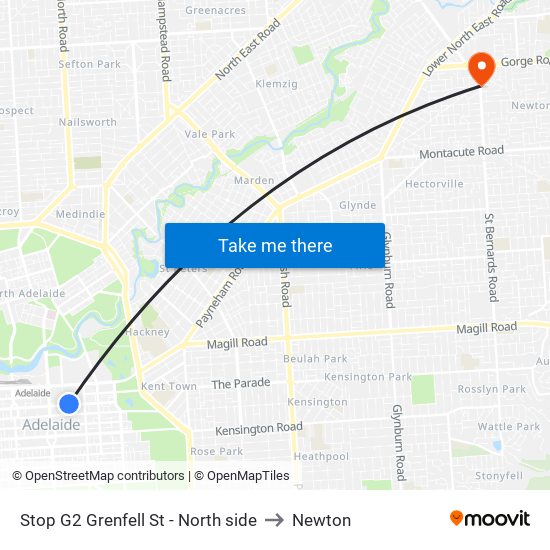 Stop G2 Grenfell St - North side to Newton map