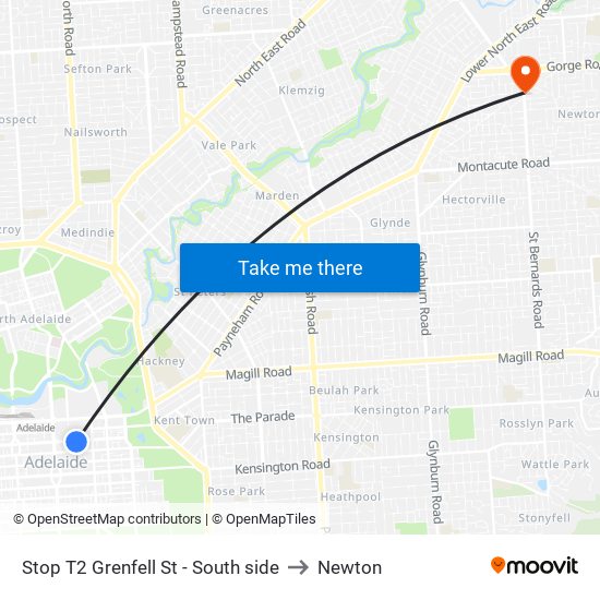 Stop T2 Grenfell St - South side to Newton map