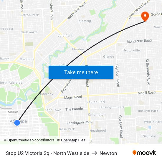 Stop U2 Victoria Sq - North West side to Newton map