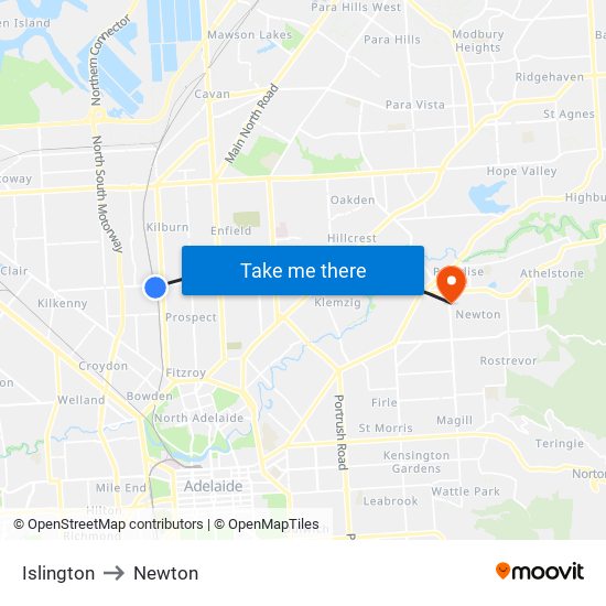 Islington to Newton map