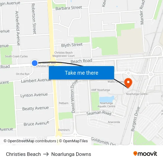 Christies Beach to Noarlunga Downs map