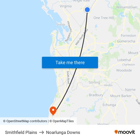 Smithfield Plains to Noarlunga Downs map