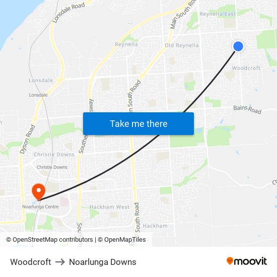 Woodcroft to Noarlunga Downs map