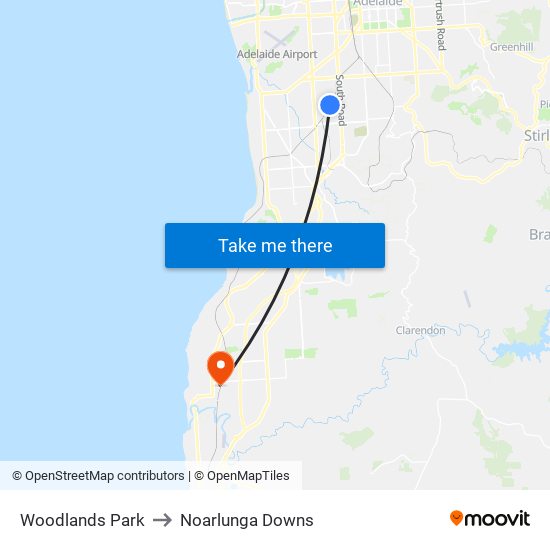 Woodlands Park to Noarlunga Downs map