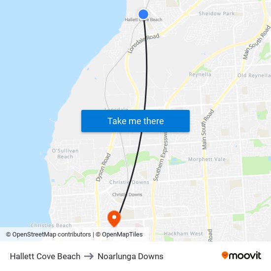 Hallett Cove Beach to Noarlunga Downs map