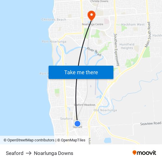 Seaford to Noarlunga Downs map