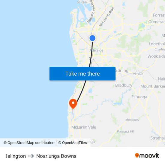 Islington to Noarlunga Downs map