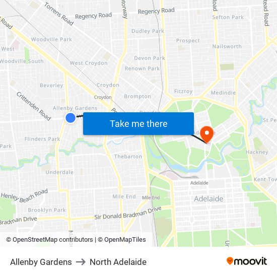 Allenby Gardens to North Adelaide map