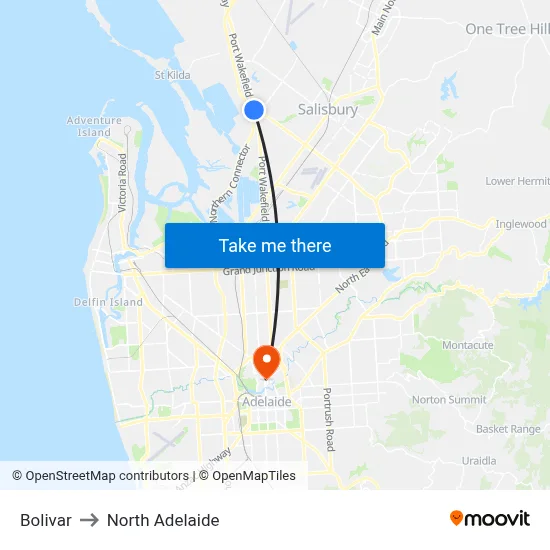 Bolivar to North Adelaide map