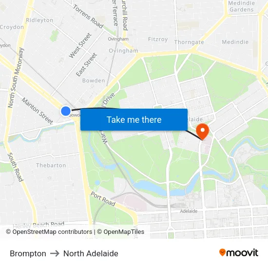 Brompton to North Adelaide map