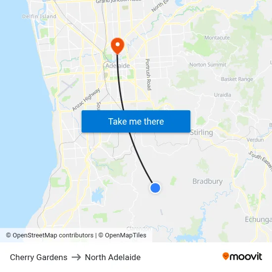 Cherry Gardens to North Adelaide map
