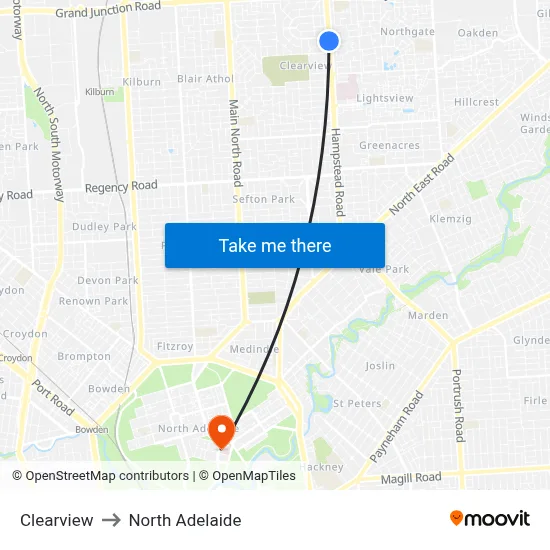 Clearview to North Adelaide map
