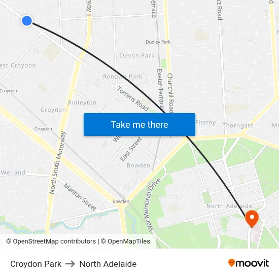 Croydon Park to North Adelaide map