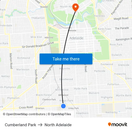Cumberland Park to North Adelaide map