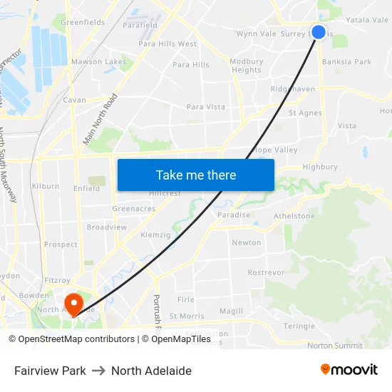 Fairview Park to North Adelaide map