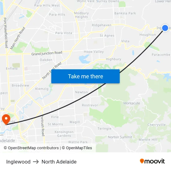 Inglewood to North Adelaide map