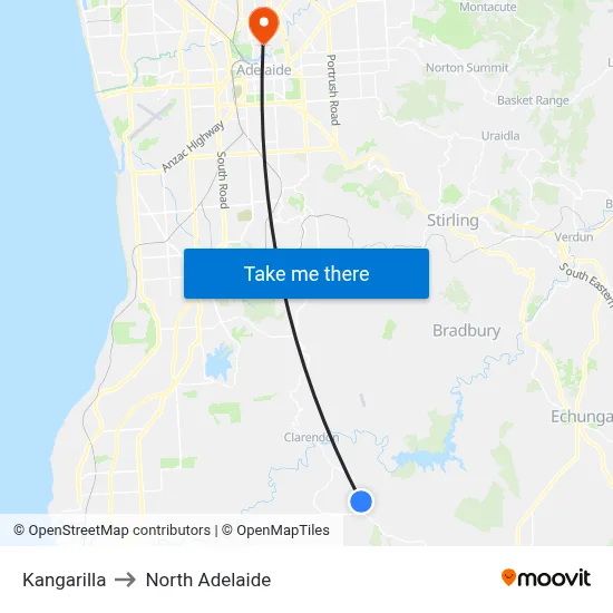 Kangarilla to North Adelaide map