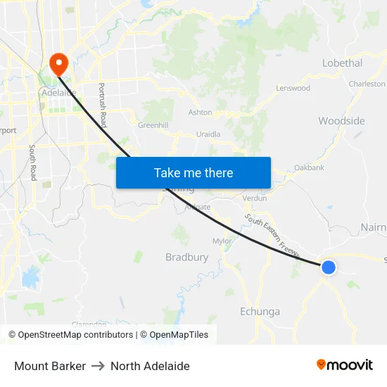 Mount Barker to North Adelaide map