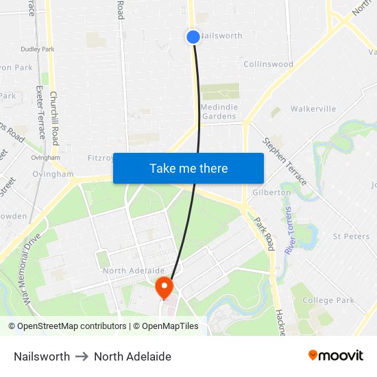 Nailsworth to North Adelaide map