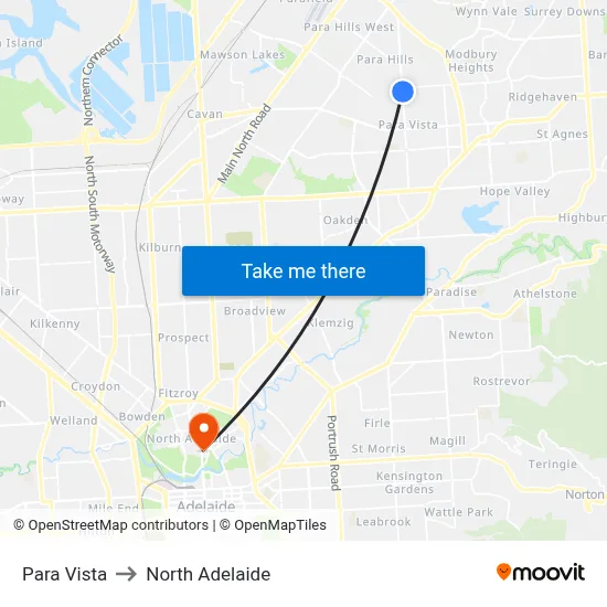 Para Vista to North Adelaide map