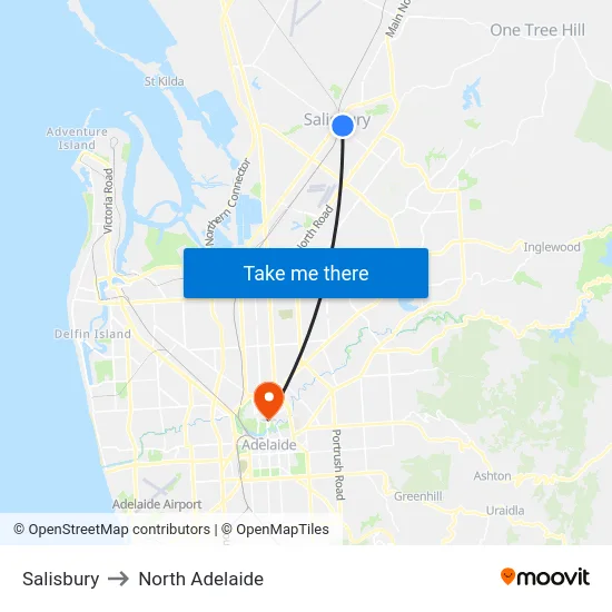 Salisbury to North Adelaide map