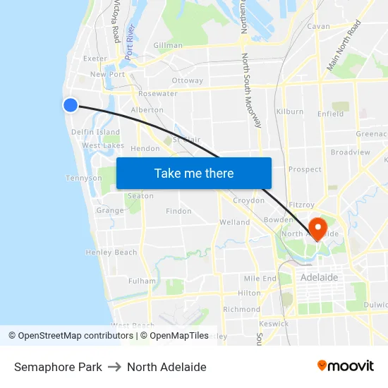 Semaphore Park to North Adelaide map