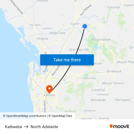 Kalbeeba to North Adelaide map