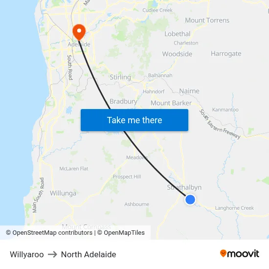 Willyaroo to North Adelaide map
