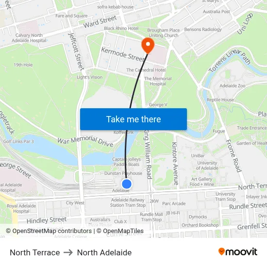 North Terrace to North Adelaide map