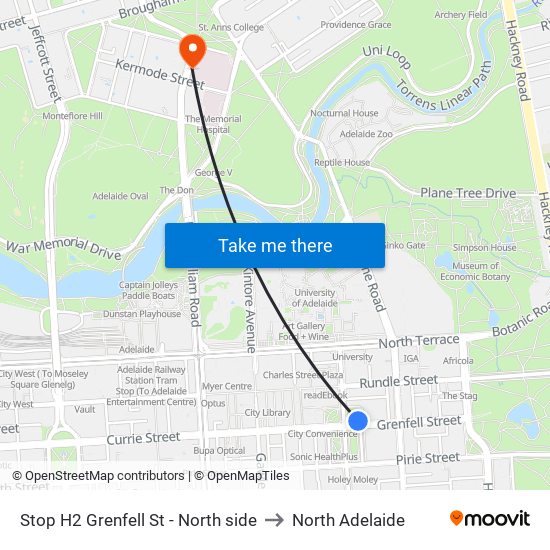 Stop H2 Grenfell St - North side to North Adelaide map