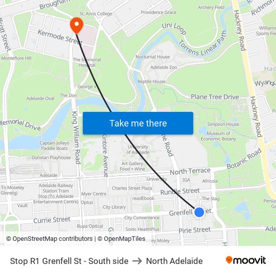 Stop R1 Grenfell St - South side to North Adelaide map