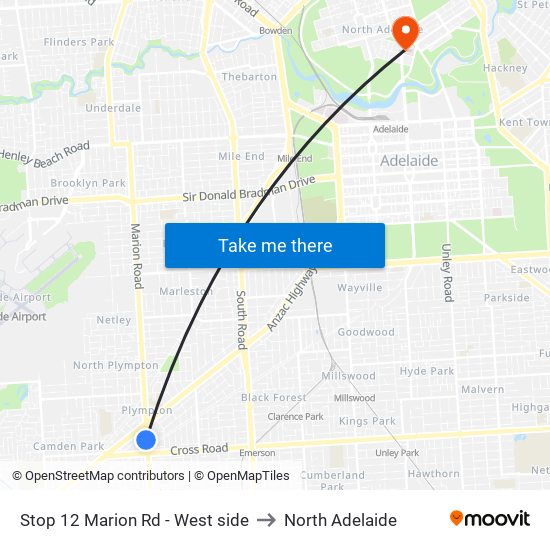 Stop 12 Marion Rd - West side to North Adelaide map