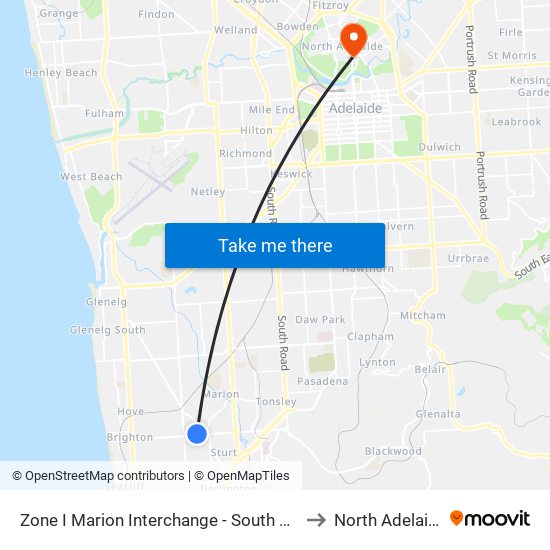 Zone I Marion Interchange - South side to North Adelaide map